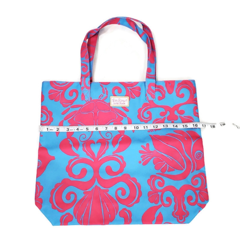 New Lilly Pulitzer Blue/Pink Tote Bag Shells Crab Beach Reusable Shopping - Picture 4 of 8